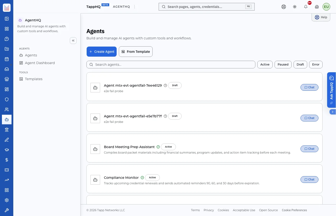 AgentHQ dashboard