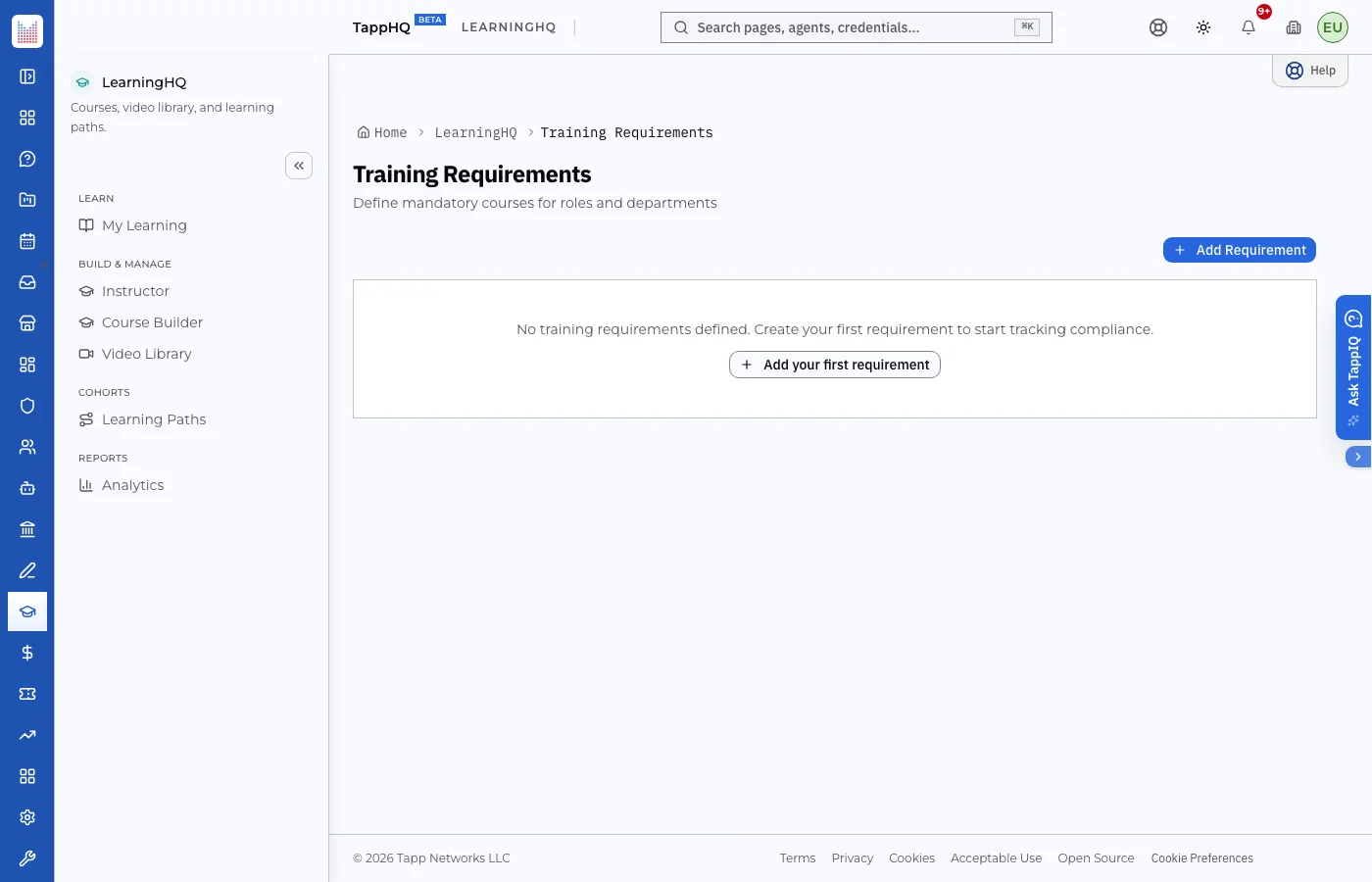 Learning training requirements